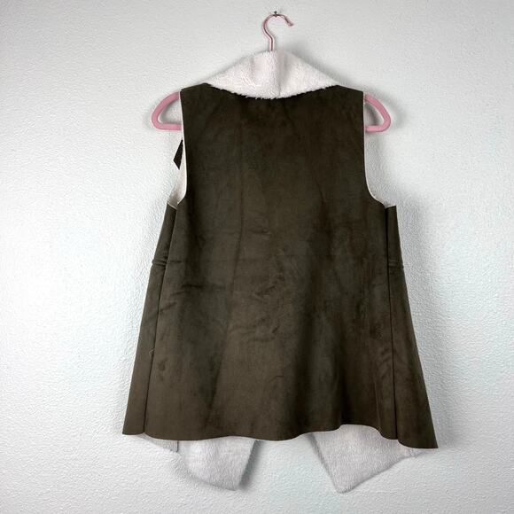 Susina Sherpa Lined Faux Suede Drape Vest Women’s Small Olive Brown - Picture 3 of 6